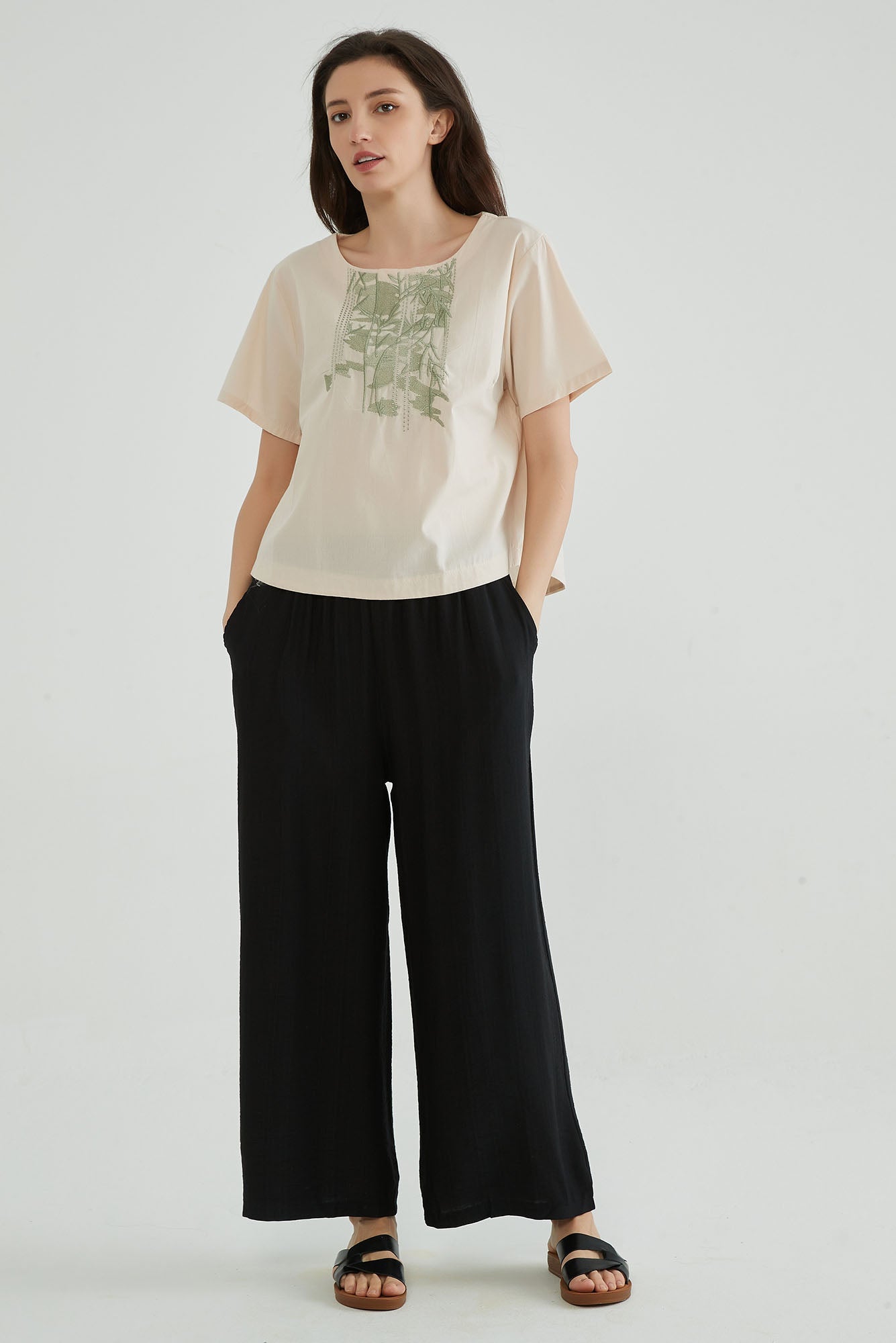 Cotton Seed Short Sleeves Boho Embroidered Top - Whisper Mint